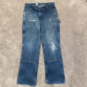 Carhartt Double Knee Relaxed Fit Blue Jeans Size 32 X 30 Distressed